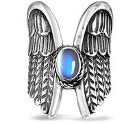 Big Large Angel Wing Moonstone Wide Chunky Band Ring for Women,S925 Sterling Silver Retro Vintage Punk Cocktail Party Thumb Index Finger Ring Jewelry, Silver, Moonstone