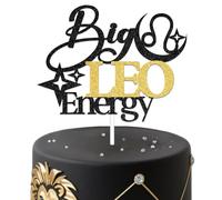 Big Leo Energy Cake Topper,12 Constellation Leo Season Birthday Cake Decor,12 Zodiac Constellation Themed July August Birthday Horoscope Astrology Party Supplies Black Gold Glitter