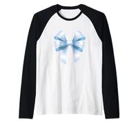 Big Light Blue Bow Vintage Floral Decor Apparel Teen College Raglan Baseball Tee
