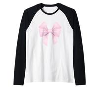 Big Light Pink Bow Vintage Floral Decor Apparel Teen College Raglan Baseball Tee