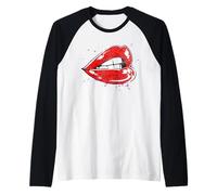 Big Lips with Red Lipstick Graphic Raglan Baseball Tee
