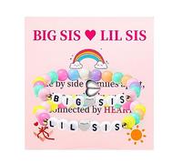 Big Little Sister Matching Beaded Stretch Bracelets Colorful Rainbow 8mm Beaded Heart Charm Matching Bracelets Best Friends Sisters Family Announcement Birthday Christmas Jewelry-A