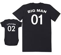 Big Man 01 & Little Man 02 - Mens T-Shirt - Gift for Dad Birthday Gift for Dad - Black - Large