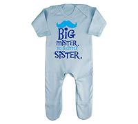 Big Mister to a Little Sister Sibling Baby Romper Jumpsuit with feet, 3-6 Months, Pastel Blue