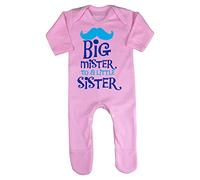 Big Mister to a Little Sister Sibling Baby Romper Jumpsuit with feet, 3-6 Months, Pastel Pink