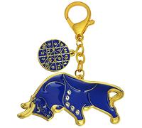 Big Money Bull Amulet Keychain Blue Bull Keychain Good Luck for Career and Wealth W5327