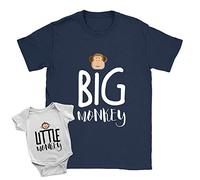 Big Monkey + Little Monkey Duo Babygrow and T-Shirt 12-18m Babygrow | Large T-Shirt White + Navy New Baby Arrival Father Gift