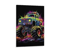 Big Monster Truck Canvas Wall Art for Bedroom Vintage Watercolor Race Car Wall Decor Poster for Room Aesthetic