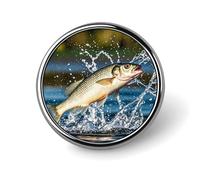 Big Mouth Bass Bites Bait Brooch with Button Design, Funny Backpack Pins for Women, Personalized Brooch Pins for Men, Round Badge for Hat, Cute Badge Holders for Activity