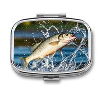 Big Mouth Bass Bites Bait Pill Box, 2 Compartment Medicine Pill Case, Portable Pill Organizer for Pocket Or Purse Decorative Metal Medicine Vitamin Organizer