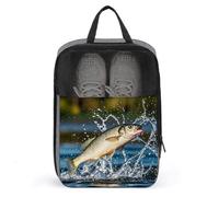 Big Mouth Bass Bites Bait Shoe Bags with Zipper, Portable Shoe Organizer with Handle, Personalized Shoes Tote Bag for Travel, Waterproof Shoes Carrier, Storage Pouch
