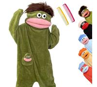 Big Mouth Onesie with Comb, Funny Monster Nightwear Soft Plush Hooded One Piece Loungewear Silly Character Fleece Pyjamas for Movie Nights, Family Fun and Cozy Relaxing Green