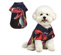 big-mouthed dinosaur Breathable Hawaiian Dog Shirt Summer Button Up Top for Small Medium Dogs L