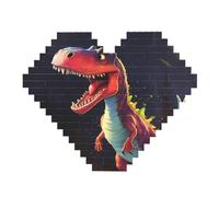 Big-mouthed Dinosaur Print Building Brick Block Puzzle - Heart Shaped Picture Puzzles, Wooden Picture Jigsaw Puzzles