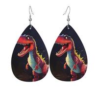 big-mouthed dinosaur Printed Leather Earrings - Lightweight Teardrop Earrings Perfect for Christmas, Valentine's Day Gifts