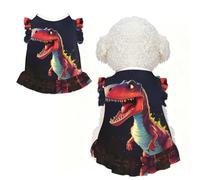 big-mouthed dinosaur Ruffle Dog Dress Frilly Sleeveless Breathable Summer Party for Small Dogs Cats XS