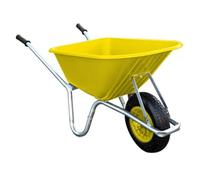 Big Mucker Wheelbarrow Yellow, 120kg/100l Capacity, Strong Plastic Pan, Twin Handle, Puncture-Proof Wheel