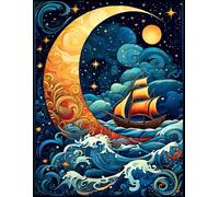 Big notebook, surreal sea and moon. 8.5’’ x 11’’ US letter sized lined journal to write down thoughts, poems, dreams, take notes and more: Colorful ... design of stormy sea, half moon and caravel