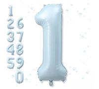 Big Number 1 Balloons, Light Matte Sky Blue Foil 1 Balloon Numbers 40 Inch, Giant 1st Birthday Party Decor, Baby Powder Blue Mylar Helium One Balloon for Boys Girls Baby Shower Anniversary Decorations
