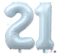 Big Number 21 Balloons, Light Dusty Blue Foil 21 Balloon Numbers 40 Inch, Giant 21st Birthday Party Decor, Pastel Baby Sky Blue Mylar Helium Self Inflating Balloon for Boys Men Anniversary Decorations
