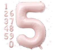 Big Number 5 Balloons, Dusty Light Blush Pink Foil 5 Balloon Numbers 40 inch, Giant 5th Birthday Party Decor, Pastel Baby Pink Mylar Helium Self Inflating Balloon for Girls Anniversary Decorations