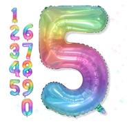 Big Number 5 Balloons, Rainbow Foil 5 Balloon Numbers 40 Inch, Giant 5th Birthday Party Decor, Mylar Helium Self Inflating Colorful Multicolor Jelly Balloon for Kids Birthday Anniversary Decorations