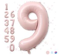 Big Number 9 Balloons, Dusty Light Pink Foil 9 Balloon Numbers 40 Inch, Giant 9th Birthday Party Decor, Pastel Baby Blush Pink Mylar Helium Self Inflating Balloon for Girls Anniversary Decorations