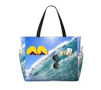 Big Ocean Wave HD Print Beach Travel Bag Smart Pocket Tote Summer Vacation Hiking Camping Outdoor Activity
