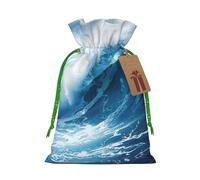 Big Ocean Wave Hd Print Christmas Drawstring Gift Bags With Cards For Xmas Party Decorations Holiday