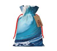 Big Ocean Wave Hd Print Drawstring Gift Bags Christmas Pouches | Cotton Twill Birthdays Anniversaries Parties New Year