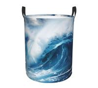 Big Ocean Wave HD Print Round Laundry Hamper Waterproof Storage Basket Clothes Organizer Home Accessory