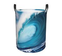 Big Ocean Wave HD Print Round Laundry Hamper Waterproof Storage Basket Clothes Organizer Home Accessory
