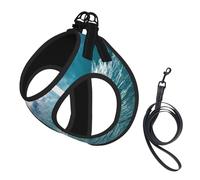Big Ocean Wave Hd Print Small Dog Harness And Leash Set, Adjustable Soft Vest With 360° Reflective Straps For Cats Puppy