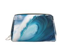 Big Ocean Wave Hd Print Small Portable Makeup Bag for Women, with 3 Inner Pockets for Travel Daily Use