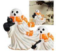 Big Ornament Statue, Cute Resin Figurine, with Hat Pumpkin, Statue Indoor for Halloween Home Decoration Large Sculpture (White, 14. 5cm)