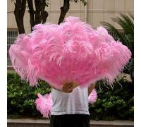 Big Ostrich Feather Fans 13 Bars White Plumes Folding Fan for Carnival Party Festival Opera Holding Props Decor Accessory-05 deep Pink-2 PCS