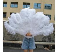 Big Ostrich Feather Fans 13 Bars White Plumes Folding Fan for Carnival Party Festival Opera Holding Props Decor Accessory-024 Light Pink-2 PCS