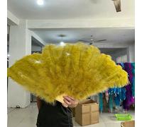 Big Ostrich Feathers Fan 100cm 130cm Folding 13 Bone Feather Fan Crafts for Carnival Stage Show Dancer Holding Fan-32 Olive green-130CM 1PCS