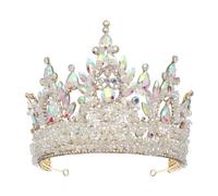 Big Oversized Wedding Crown Product Handmade Beaded Crystal Bridal Crowns Rhinestone Pearl Bead Easy To Wear(G ab)