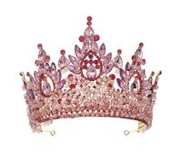 Big Oversized Wedding Crown Product Handmade Beaded Crystal Bridal Crowns Rhinestone Pearl Bead Easy To Wear(G pink)