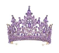 Big Oversized Wedding Crown Product Handmade Beaded Crystal Bridal Crowns Rhinestone Pearl Bead Easy To Wear(G purple)