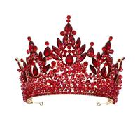 Big Oversized Wedding Crown Product Handmade Beaded Crystal Bridal Crowns Rhinestone Pearl Bead Easy To Wear(G red)