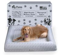 Big Paws Cooling Orthopedic Dog Bed for Large Dogs - Ice Silk Surface for Comfort, Durable Memory Foam, Washable Waterproof Cover, Non-Slip Base - Large, Light Gray