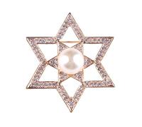 Big Pearl Crystal Hexagram Star Brooch Pin Sparkling Rhinestone Star of David Lapel Pin Women Men Dress Suit Coat Badges Full Crystal Star Safty Pin Clothing Accessories