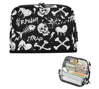 Big Pencil Case Zipper Pencils Pouch Black White Grunge Skulls Storage Pencil Bags Cute Pen Marker Bag for Girls Essentials Back to School Adults Office Supply