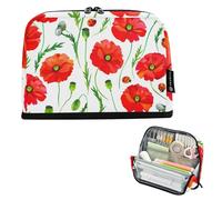 Big Pencil Case Zipper Pencils Pouch Pencil Bags Storage Boys Pen Bags Teen Girls Floral College High School Office Supplies Vivid Red Poppy Flowers White