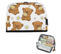 Big Pencil Case Zipper Pencils Pouch Pencil Storage Bag Boys Pen Bags Teen Girls Personalized Back to School Adults Office Supply Cute Brown Teddy Bears White