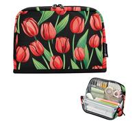 Big Pencil Case Zipper Pencils Pouch Pencils Storage Bags Boys Pen Bags Teen Girls Animal Print Organizer Back to School Supplies Red Tulip Flowers Green Leaves Black