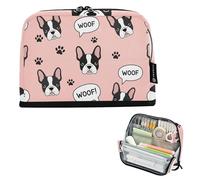 Big Pencil Pouch Zipper Pencils Case Cute Black White French Bulldog Pencil Storage Bag Classroom Pen Bag Boys Stationery Preppy College High School Supplies