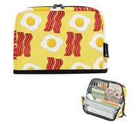 Big Pencil Pouch Zipper Pencils Case Illustrated Bacon Eggs Yellow Pencil Storage Bag Girls Classroom Pen Pouch Essentials Kids Back to School Supplies Organizer